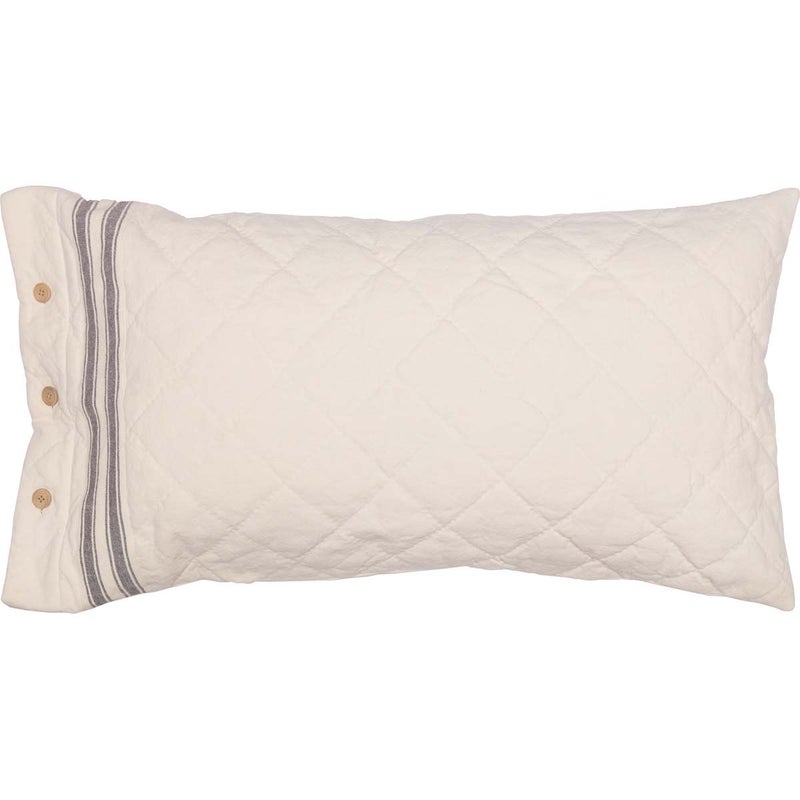 Piper Classics Market Place Gray Quilted King Pillow Sham, 21" L x 37" W, Cream w/Grain Sack Stripe & Button Details â€¦ - Image 3